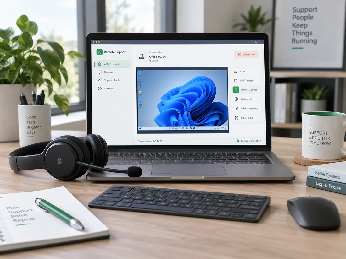 Laptop displaying a remote technical support session